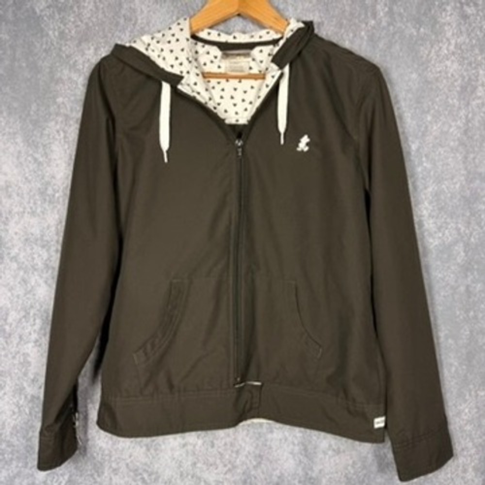 Walt Disney World Windbreaker Jacket Women M Black Charcoal Mickey Hooded Zip